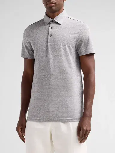 Saks Fifth Avenue Men's Heathered Linen-Cotton Piqué Polo Shirt - Grey - Size XXL | Thumbnail 4 Saks Fifth Avenue Men's Heathered Linen-Cotton Piqué Polo Shirt - Grey - Size XXL | Thumbnail 4