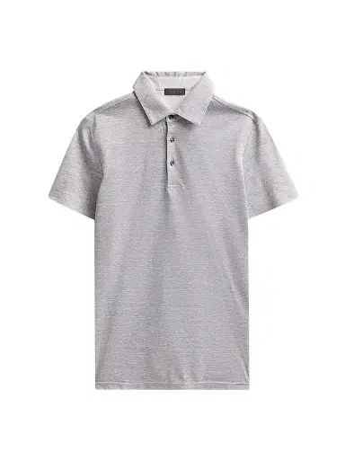 Saks Fifth Avenue Men's Heathered Linen-Cotton Piqué Polo Shirt - Grey - Size XXL | Thumbnail 1 Saks Fifth Avenue Men's Heathered Linen-Cotton Piqué Polo Shirt - Grey - Size XXL | Thumbnail 1