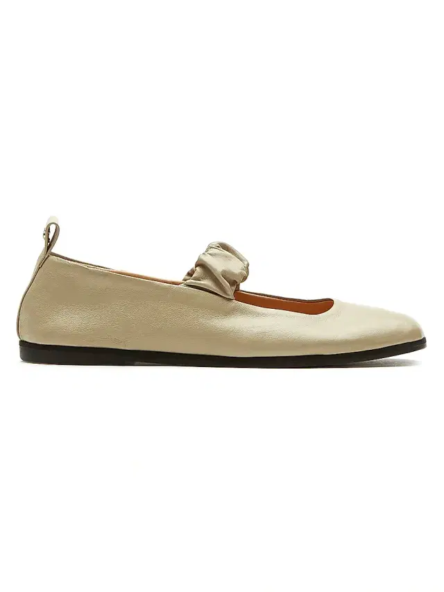 La Canadienne Women's Ruched Strap Leather Mary Janes - Beige - Size 6.5