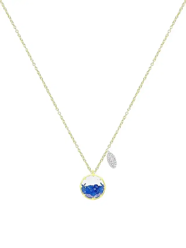Women's 14K Yellow Gold, Blue Sapphire, & 0.07 TCW Diamond Shaker Pendant Necklace - Yellow Gold