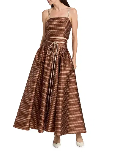 Rosie Assoulin Women's Polka Dot Jacquard High-Waist Maxi Skirt - Brown Cream | Thumbnail 2