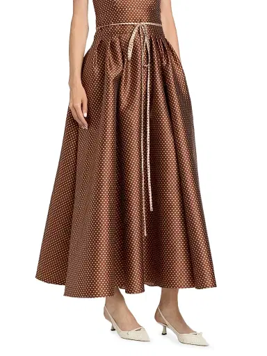 Rosie Assoulin Women's Polka Dot Jacquard High-Waist Maxi Skirt - Brown Cream | Thumbnail 4