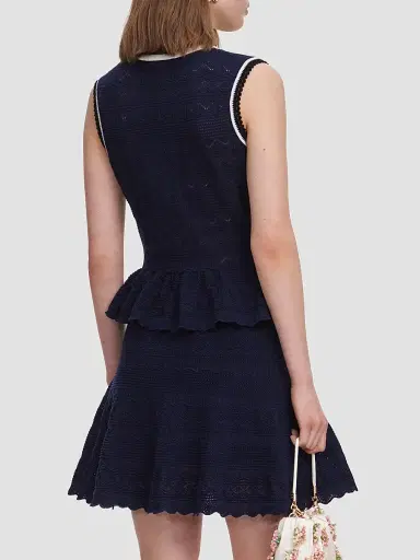 Self-Portrait Women's Pointelle Knit Peplum Mini Dress - Navy | Thumbnail 3