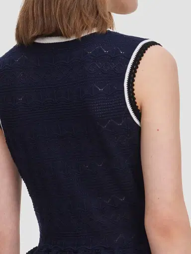 Self-Portrait Women's Pointelle Knit Peplum Mini Dress - Navy | Thumbnail 6