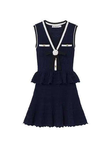 Self-Portrait Women's Pointelle Knit Peplum Mini Dress - Navy | Thumbnail 1