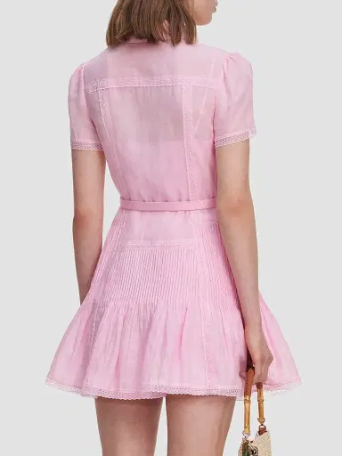 Self-Portrait Women's Embroidered Mini Shirtdress - Pink - Size 8 | Thumbnail 3