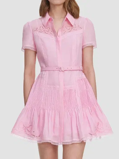 Self-Portrait Women's Embroidered Mini Shirtdress - Pink - Size 8 | Thumbnail 5