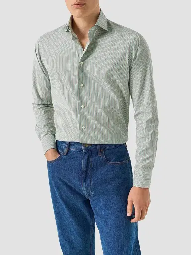 Eton Men's Multi-Striped Breeze Poplin Slim-Fit Shirt - Mid Green | Thumbnail 3