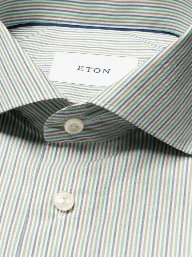 Eton Men's Multi-Striped Breeze Poplin Slim-Fit Shirt - Mid Green | Thumbnail 7