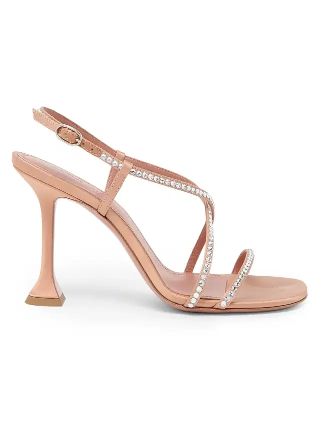 Amina Muaddi Women's Sally 95MM Crystal-Embellished Silk Sandals - Latte Satin White Crystals