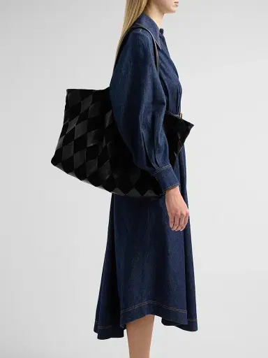 Zimmermann Women's Cloud 91 Suede & Leather Checkerboard Shopper - Black | Thumbnail 5