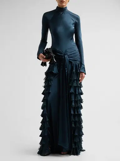 Zimmermann Women's Valiant Silk Ruffle Maxi Dress - Teal - Size 6 | Thumbnail 2