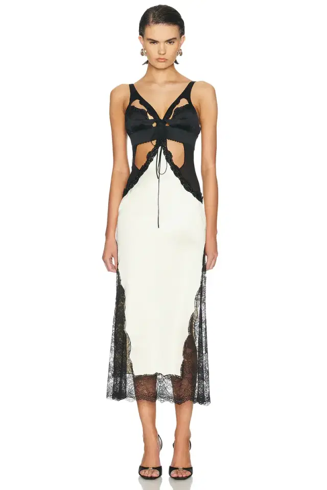 THE ATTICO Cut Out Lace Midi Dress