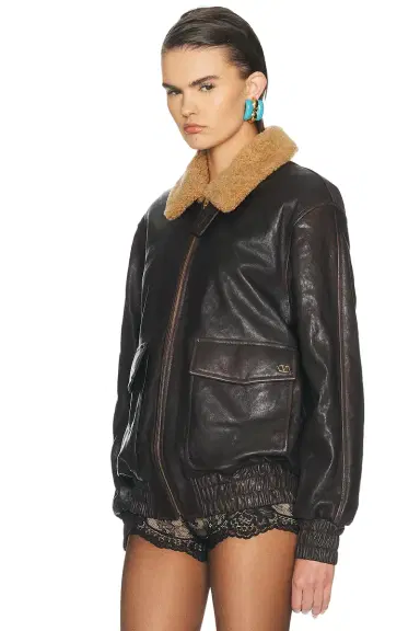 Valentino Aged Effect Leather Jacket | Thumbnail 3