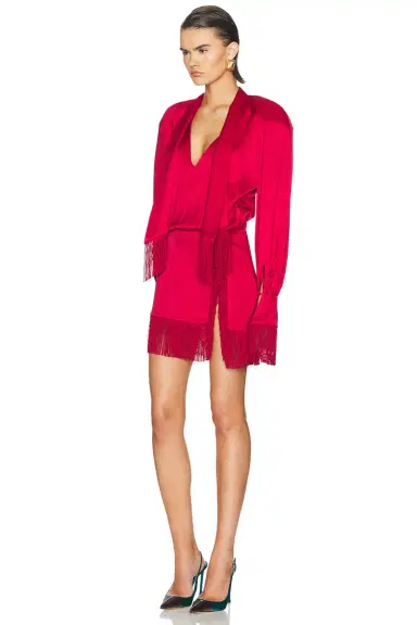Rowen Rose Satin Fringe Mini Dress | Thumbnail 2
