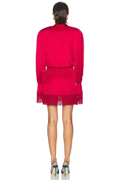 Rowen Rose Satin Fringe Mini Dress | Thumbnail 3