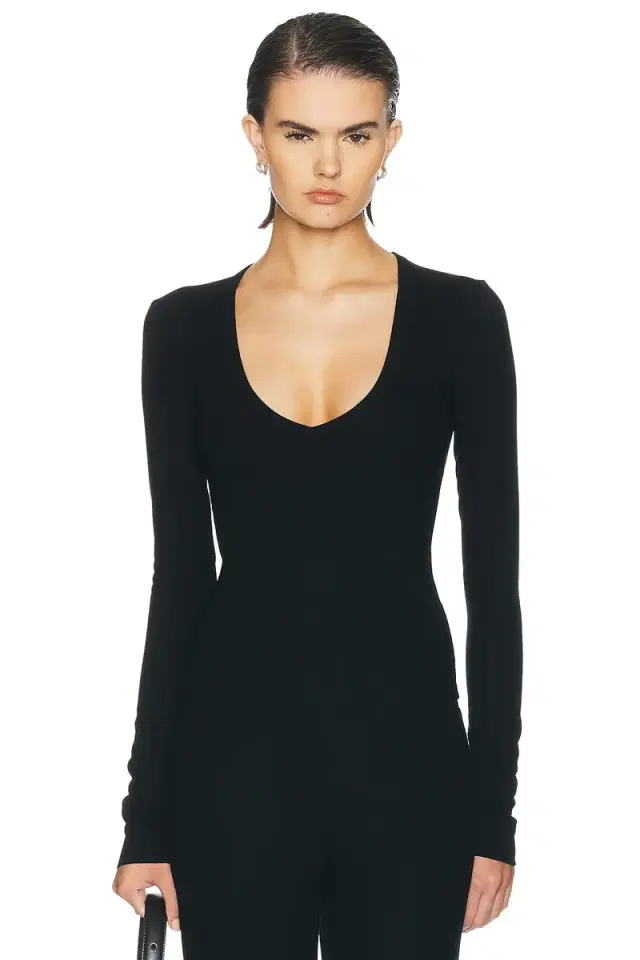 Eterne Long Sleeve Butter Rib V Neck Top