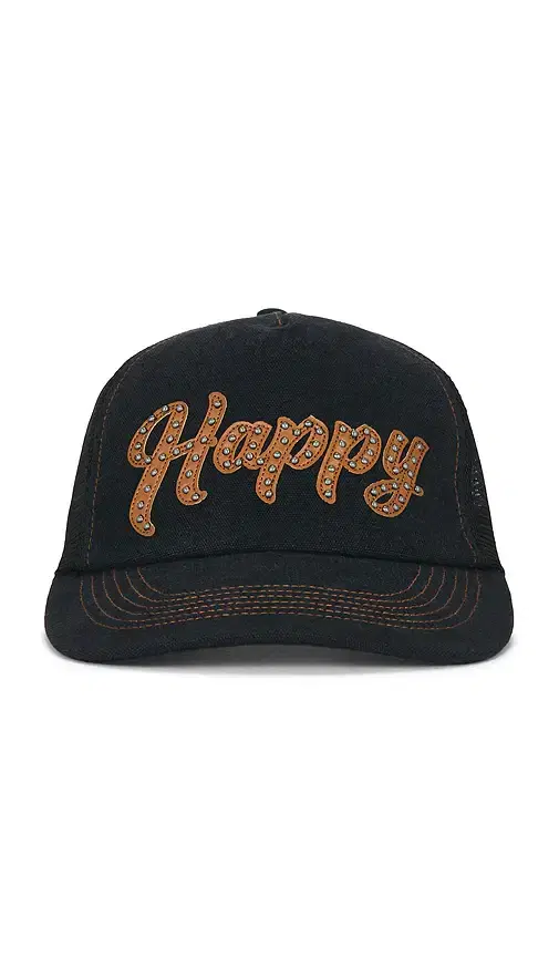 Happy Caps Leather Studded Script Meshback