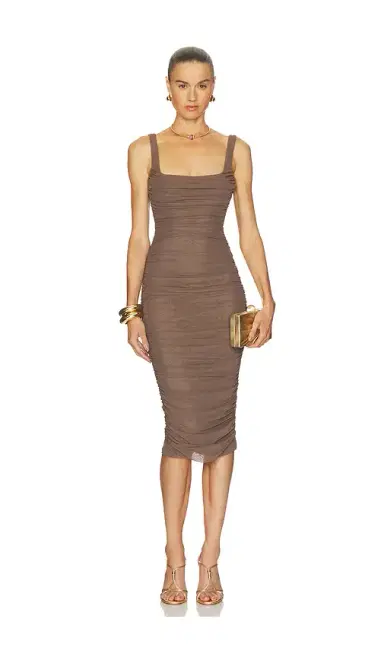 L'Agence Anya Shirred Midi Dress | Thumbnail 1 L'Agence Anya Shirred Midi Dress | Thumbnail 1