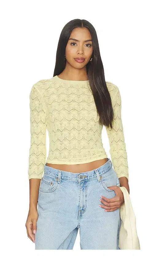 Fine Lace 3/4 Sleeve Crew Neck