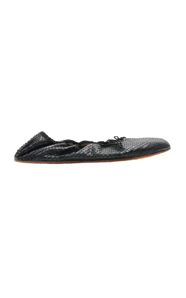 Round Snake-Effect Leather Ballet Flats