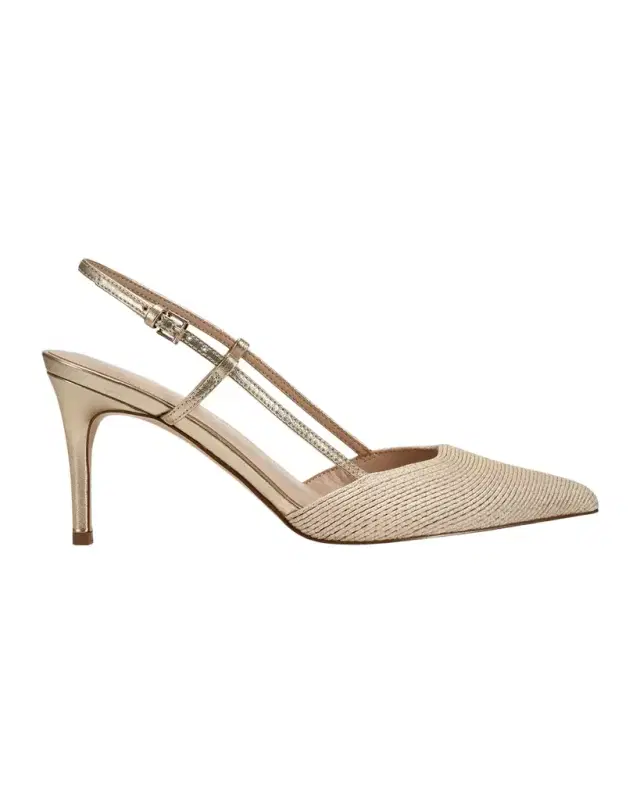 Flory Metallic Leather and Raffia Slingback Pumps