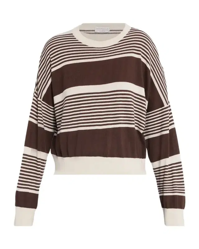 Shimmering Striped Cashmere-Silk Crewneck Sweater