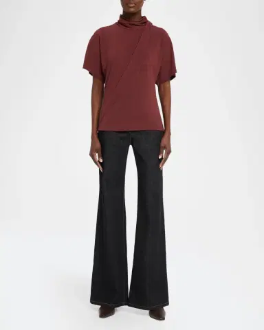Brunello Cucinelli Mock-Neck Draped Jersey Short-Sleeve T-Shirt | Thumbnail 2 Brunello Cucinelli Mock-Neck Draped Jersey Short-Sleeve T-Shirt | Thumbnail 2