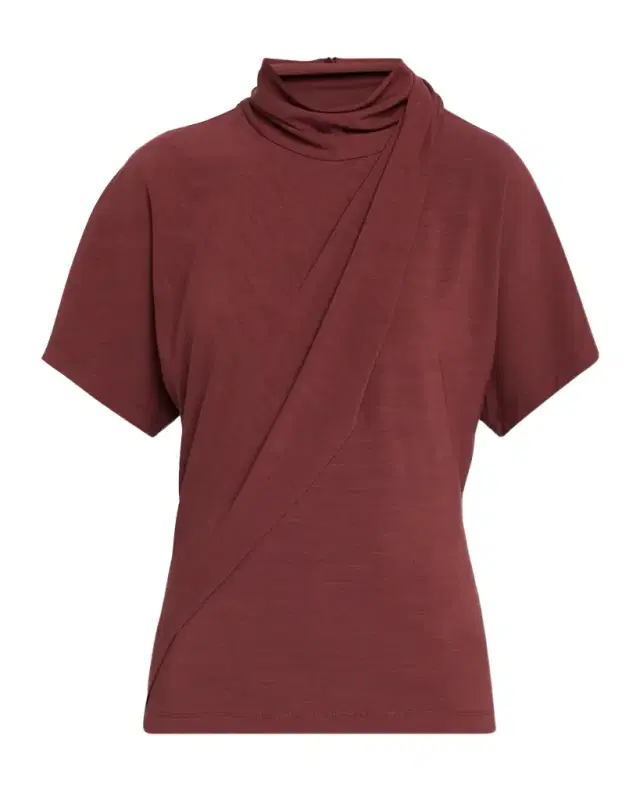 Brunello Cucinelli Mock-Neck Draped Jersey Short-Sleeve T-Shirt