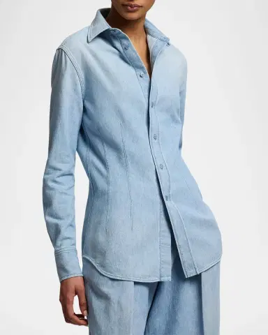 Ralph Lauren Collection Long-Sleeve Cotton Denim Shirt | Thumbnail 4
