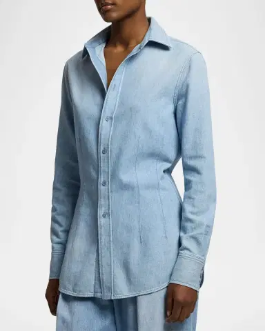 Ralph Lauren Collection Long-Sleeve Cotton Denim Shirt | Thumbnail 6