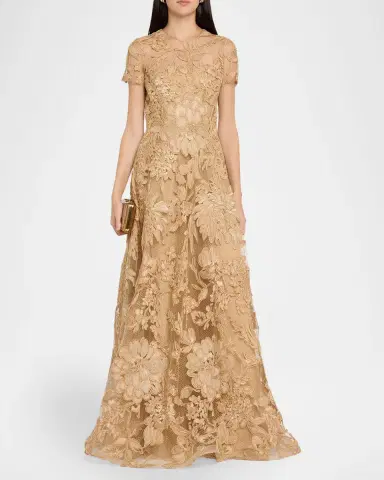 Naeem Khan Floral Raffia Short-Sleeve Gown | Thumbnail 2