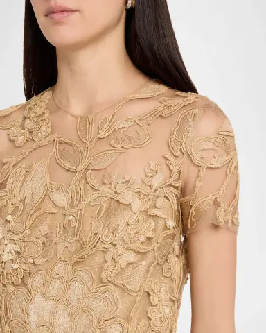 Naeem Khan Floral Raffia Short-Sleeve Gown | Thumbnail 5