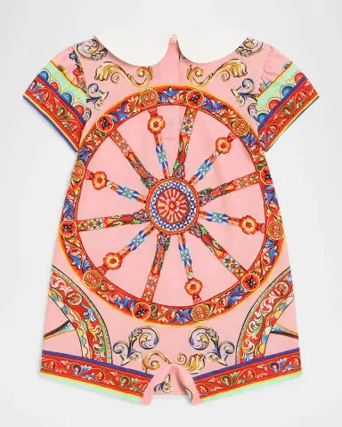 Dolce & Gabbana Girl's Carretto-Print Romper & Headband Set, Size 3M-24M | Thumbnail 2