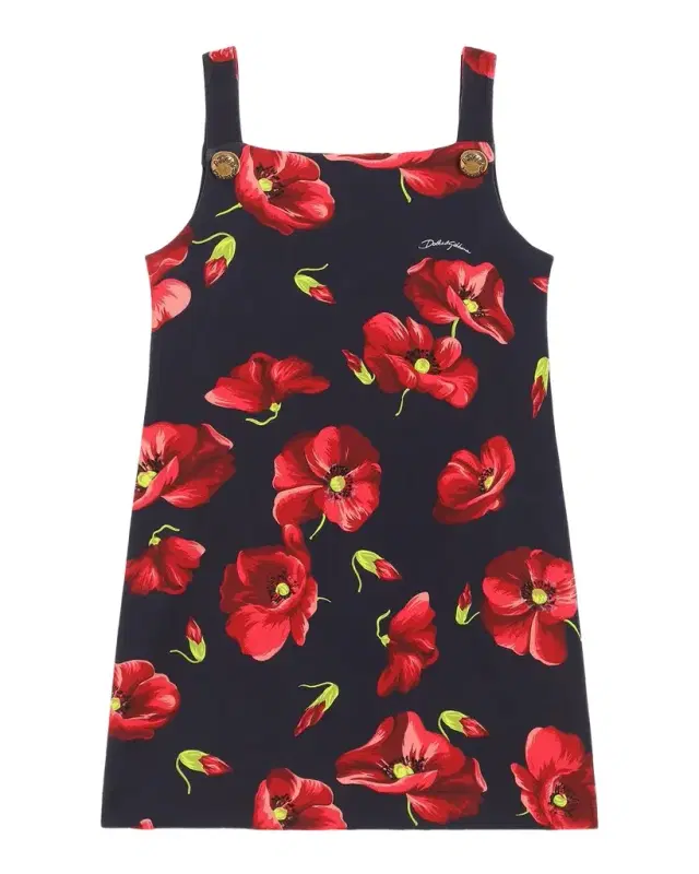 Girl's Poppy-Print Stretch Cotton Dress, Size 2-6