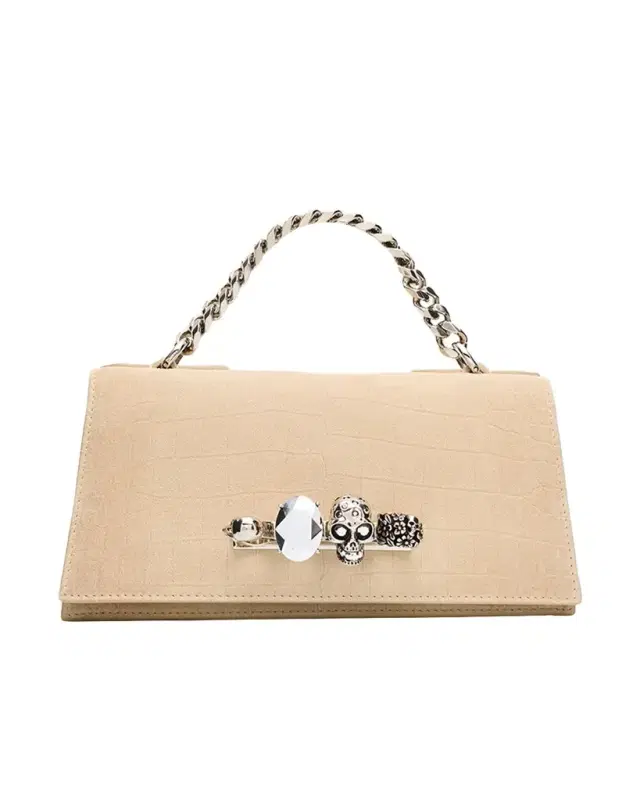 McQueen Jeweled Croc-Embossed Leather Shoulder Bag