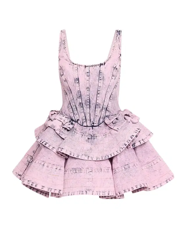 AKNVAS Kaitlyn Denim Flounce Mini Dress
