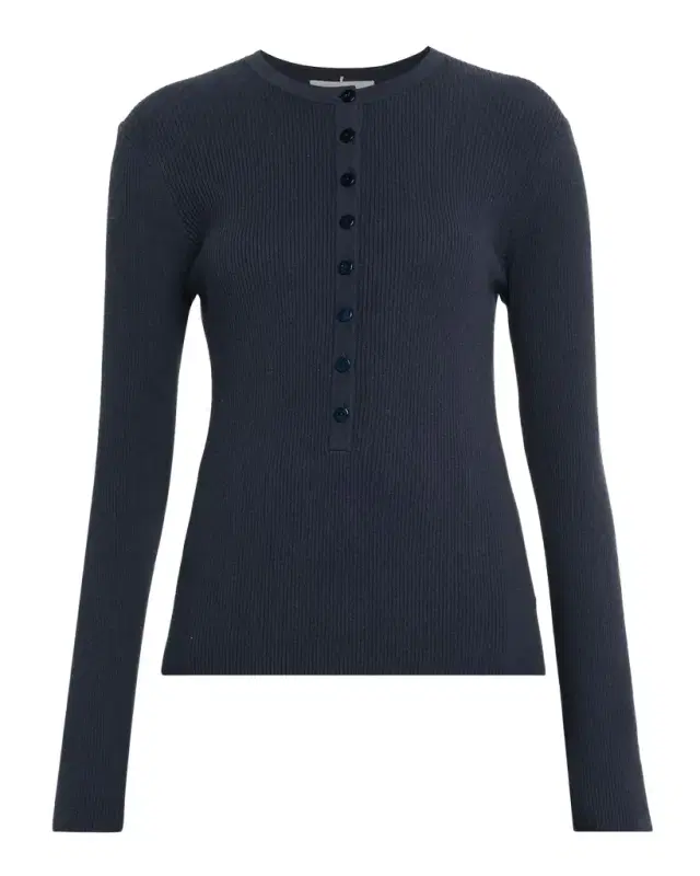Lisa Yang Airi Cotton-Cashmere Henley Sweater