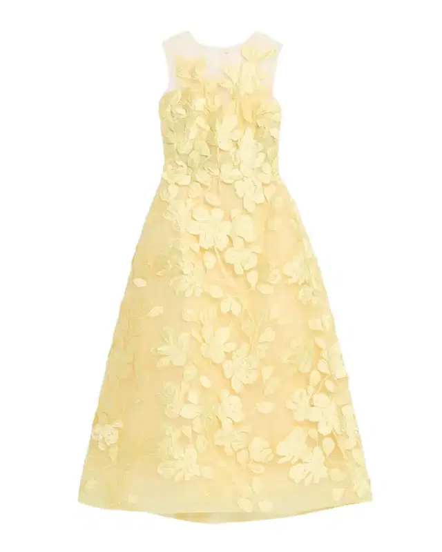 Sleeveless Floral Tulle Illusion Tea-Length Dress
