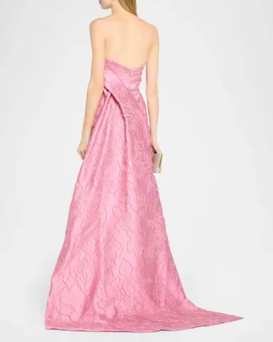 Monique Lhuillier Strapless Floral Jacquard Column Gown With Train | Thumbnail 3