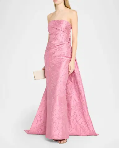 Monique Lhuillier Strapless Floral Jacquard Column Gown With Train | Thumbnail 4