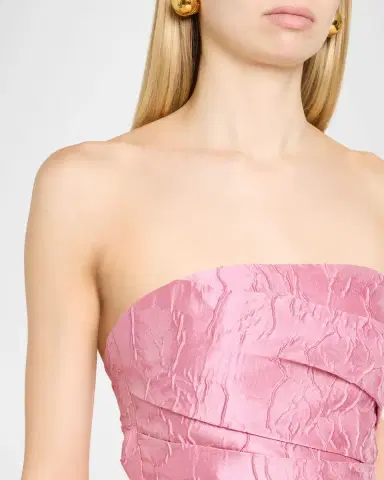 Monique Lhuillier Strapless Floral Jacquard Column Gown With Train | Thumbnail 5