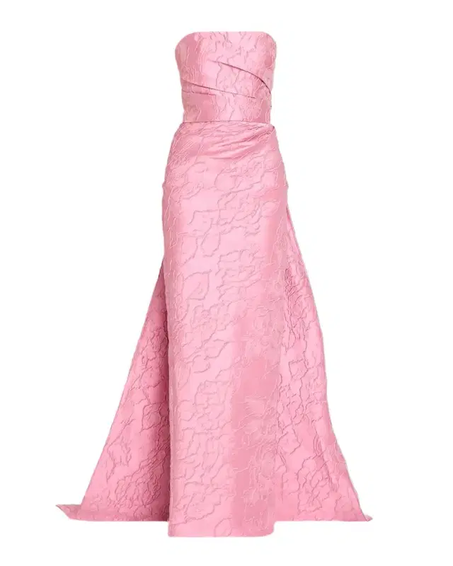 Monique Lhuillier Strapless Floral Jacquard Column Gown With Train