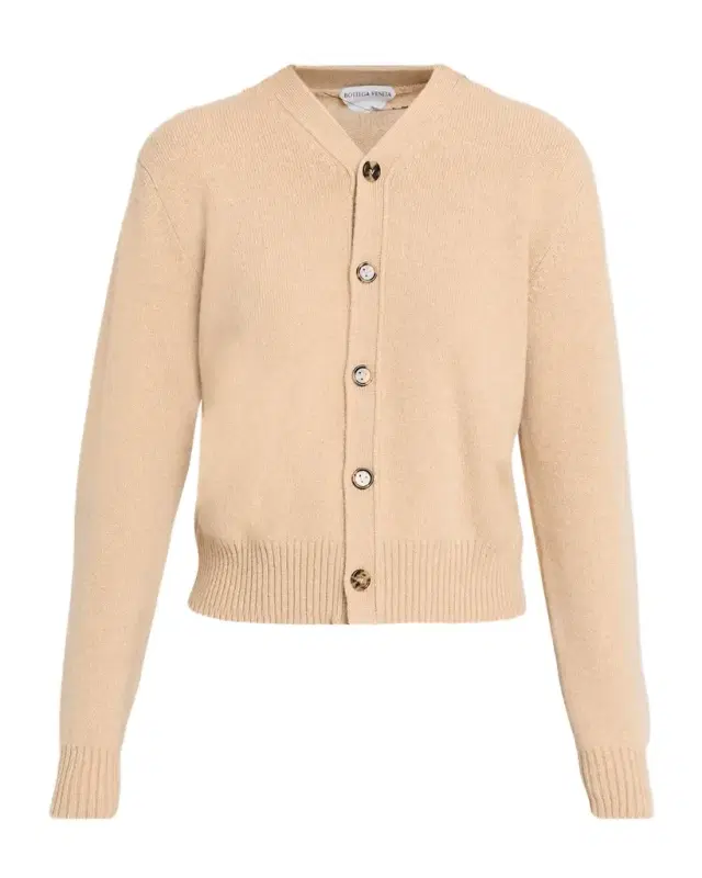 Bottega Veneta Intrecciato Elbow Patch Cashmere V-Neck Cardigan