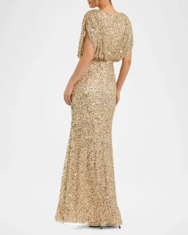 Mac Duggal Sequined Draped-Sleeve Gown | Thumbnail 3 Mac Duggal Sequined Draped-Sleeve Gown | Thumbnail 3