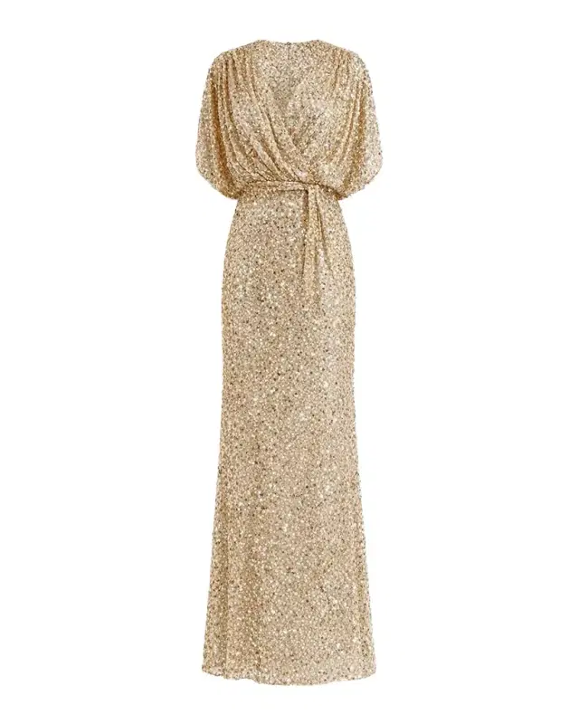 Sequined Draped-Sleeve Gown Sequined Draped-Sleeve Gown