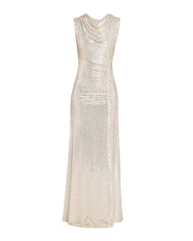 Roland Mouret Sleeveless Diamante Mesh Draped Gown