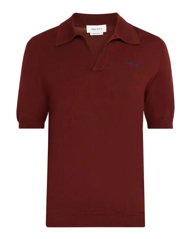 McQueen Men 's Wool Knit Johnny Collar Short-Sleeve Polo Sweater