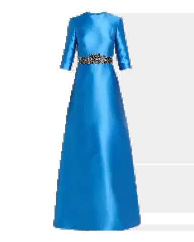 Reem Acra Crystal Embellished Mikado Silk 3/-Sleeve Gown | Thumbnail 5