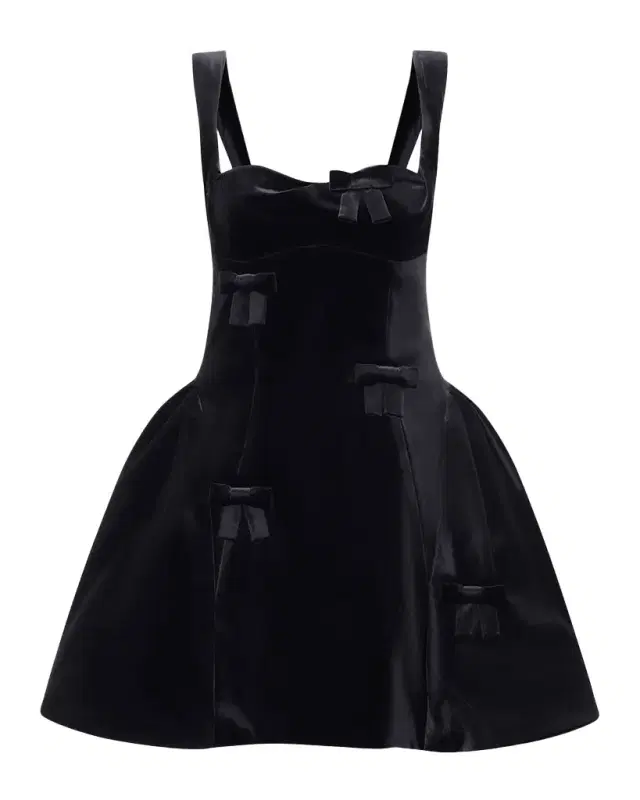 LEO LIN Ariel Velvet Bow-Embellished Mini Dress